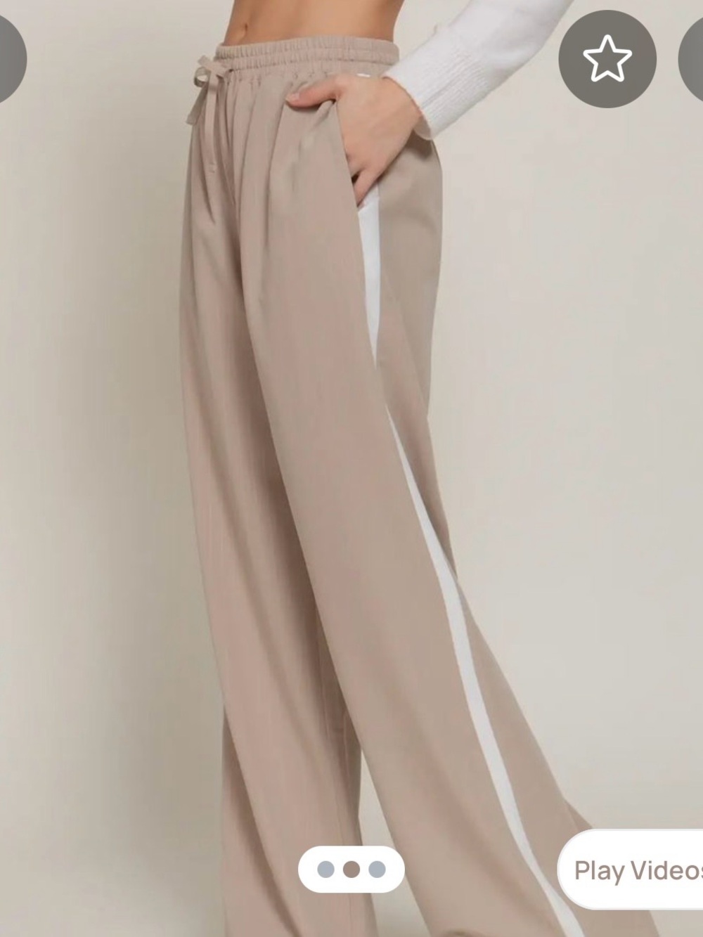 Active USA Taupe Wide-Leg Track Pants with White Side Stripe NWT